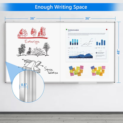 Tooloton 72" x 48" Magnetic Aluminum Frame Whiteboard, Foldable Wall-Mounted Dry Erase Board with Pen Tray