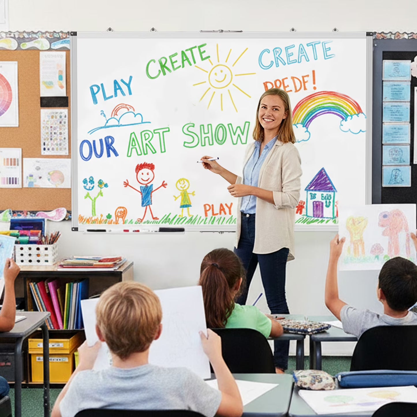 White Board Dry Erase 60 x 36，maxtek Large Magnetic Whiteboard 5' X 3' Dry Erase Board Foldable with Long Marker Tray for Wall-Mounted Aluminum Memo Board Supplies for Class Office & Home