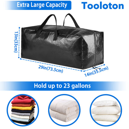 Tooloton Heavy Duty Moving Bags, Extra Large Storage Totes with Backpack Straps, Strong Handles & Zippers, 6 Pack, Black