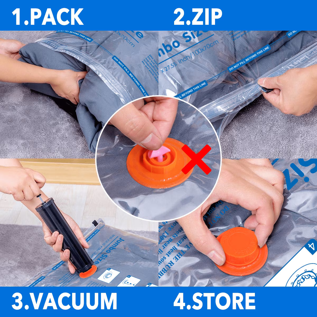 20 Pack Vacuum Storage Bags (4 Jumbo, 4 Large, 4 Medium, 4 Small, 4 Roll Up), Space Saver Sealer Compression Bags for Blankets, Comforters, Pillows, Clothes Storage