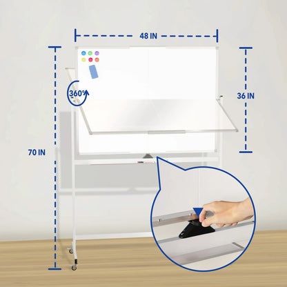 Tooloton Large Rolling Whiteboard on Wheels, 48 x 36 Inches with Stand, 4' x 3' Magnetic Dry Erase Board Easel