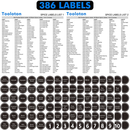 Tooloton 24 Pcs Spice Jars, 374 Spice labels, 386 Round Labels, 1 Collapsible Funnel and 1 Pen