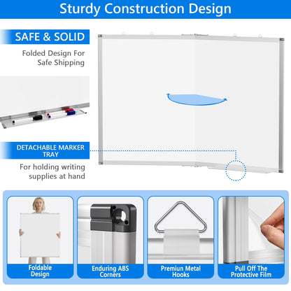 White Board Dry Erase 60 x 36，maxtek Large Magnetic Whiteboard 5' X 3' Dry Erase Board Foldable with Long Marker Tray for Wall-Mounted Aluminum Memo Board Supplies for Class Office & Home